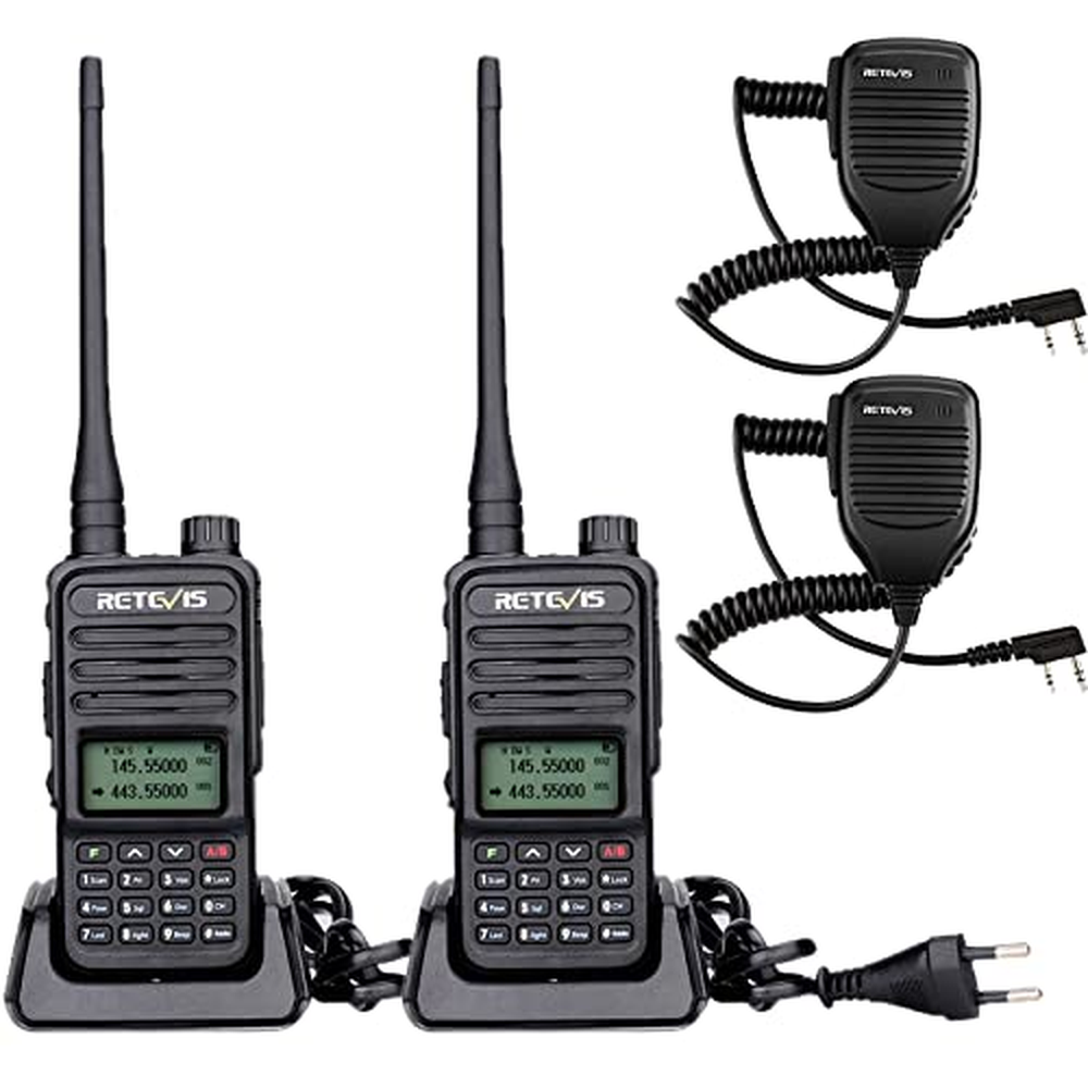 Retevis RT85 Walkie Talkie Dualband s přenosným reproduktorem a mikrofonem, radiostanice s velkým dosahem a LED indikátorem, 200